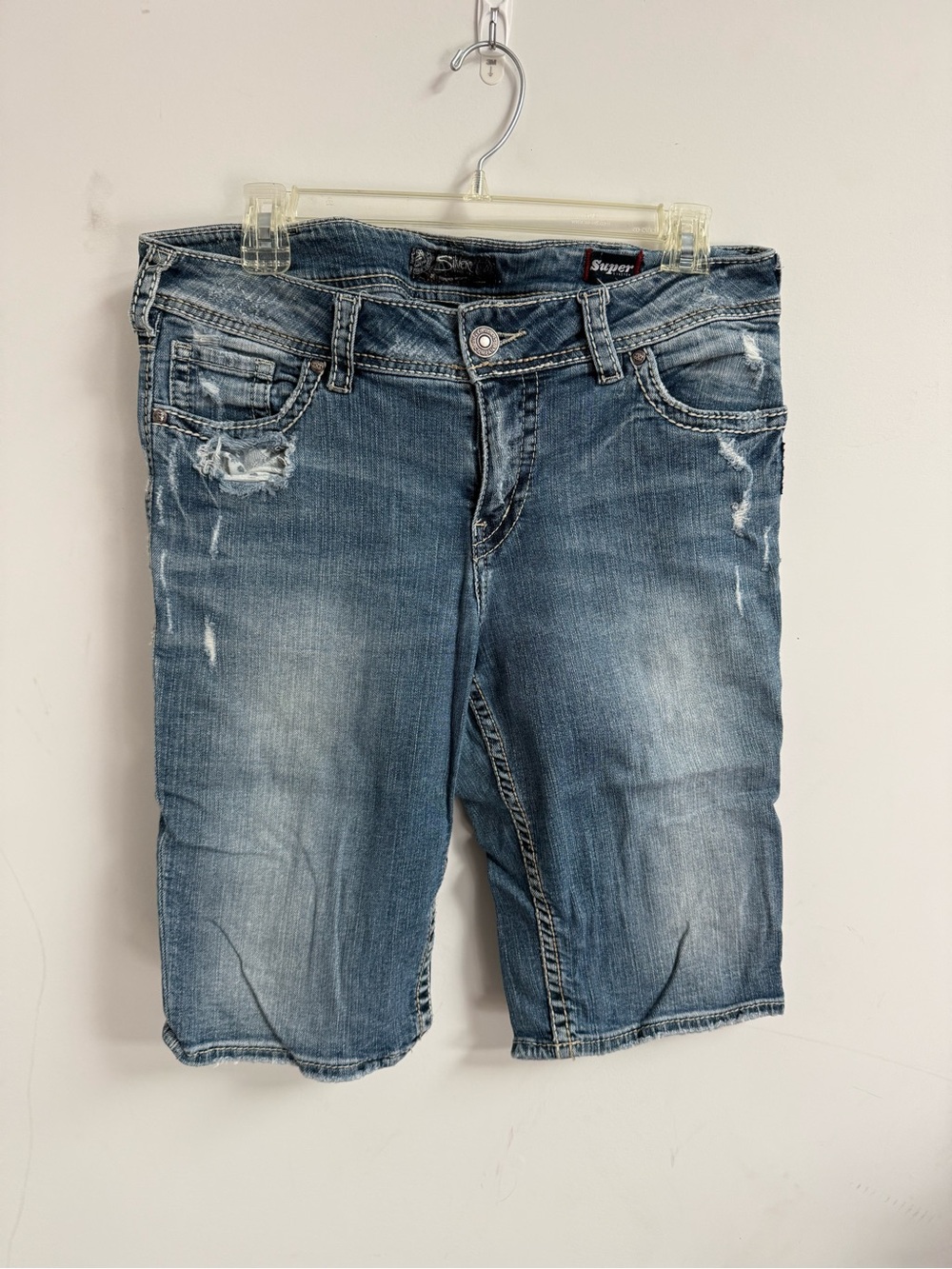 Silver Jeans Co. Distressed Blue Denim Bermuda Shorts